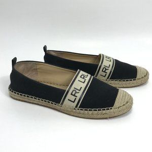 Ralph Lauren Flats Espadrille 7.5 B Womens Caylee Black Slip On Logo Casual